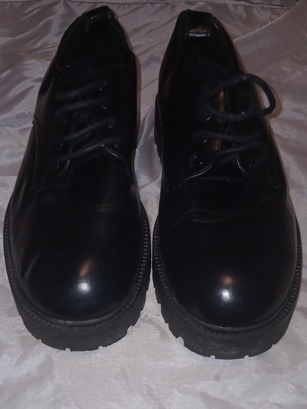 Zara Classic Derby Shoes in black, featuring a lugged rubber sole and lace-up